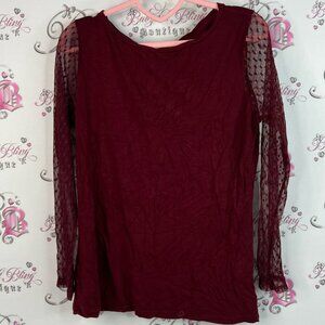 M&s collection long sleeve lace arms Chic wine 🍷 Burgundy Lace Sleeve Blouse